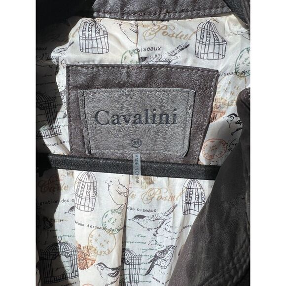 Women's Cavalini Brown Faux‎ Leather Jacket with Quilted Accents Size Medium - Picture 7 of 8